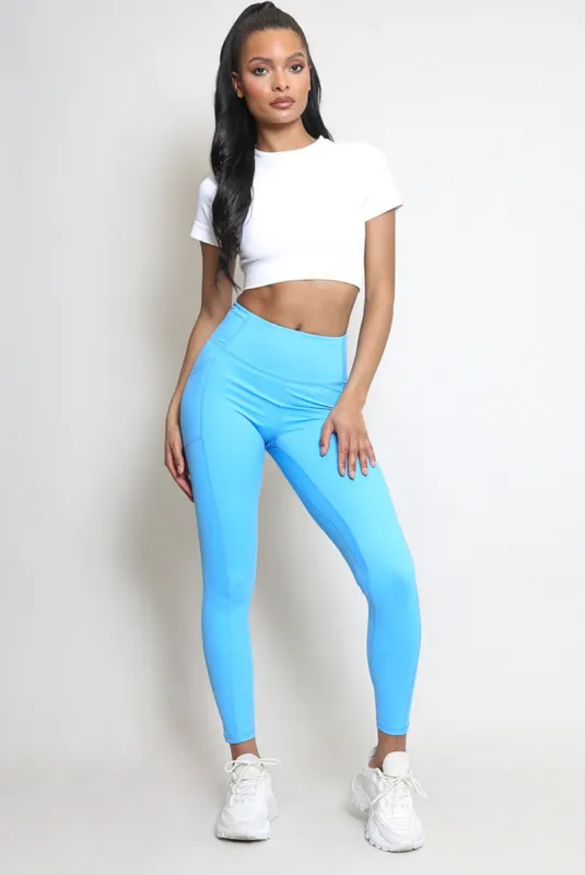 Blue Side Pocket High Waist Leggings - Hazel sold by Storm Desire