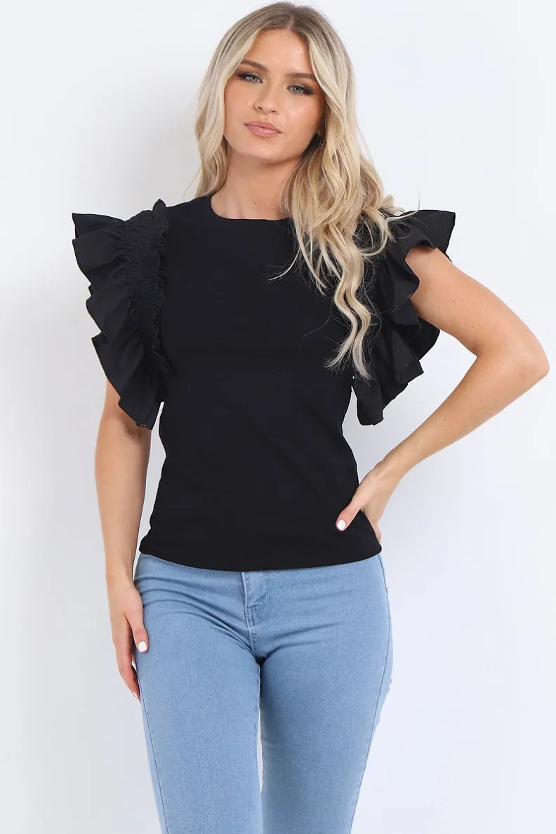 トップス zouTOUJOURSBishop Sleeve Ruffle WOMEN'S】TOUJOURS（トゥジュー）“Lace Pin Tuck Ruffle Shirt