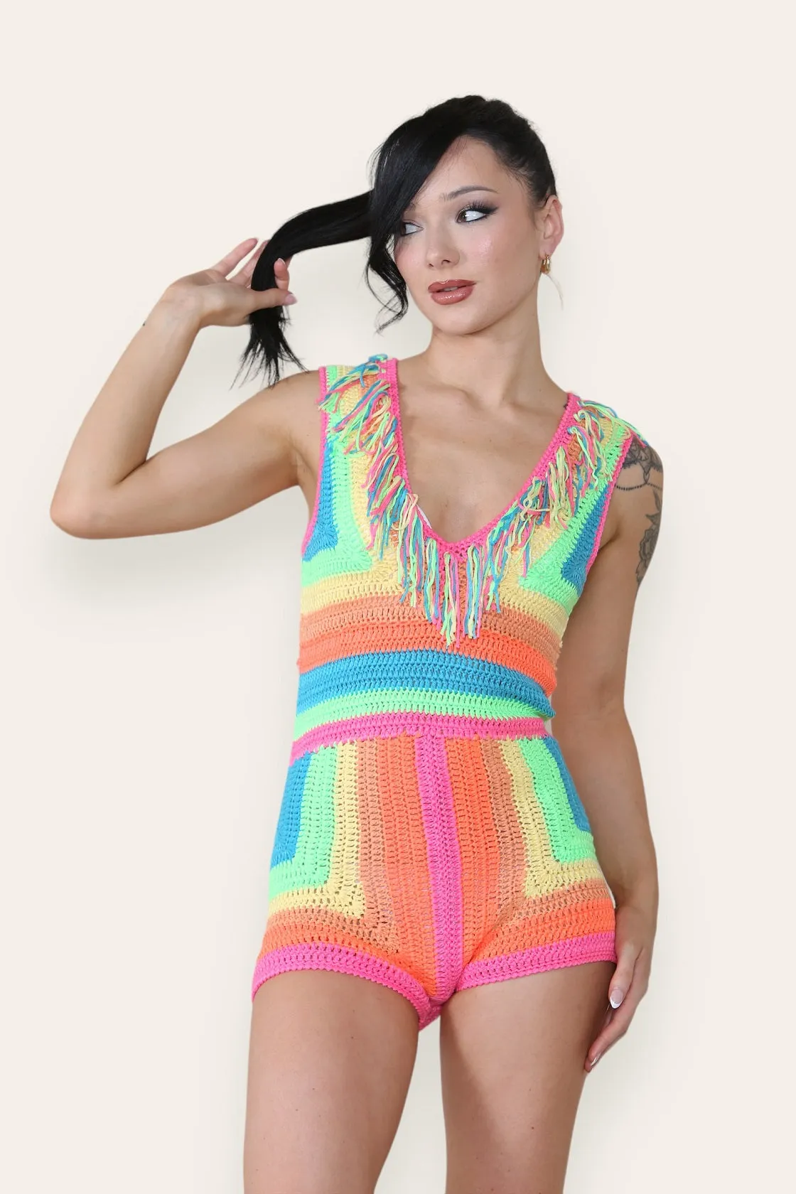 Multicolour Crochet Knitted Playsuit - Alina sold by Storm Desire product image thumbnail 3
