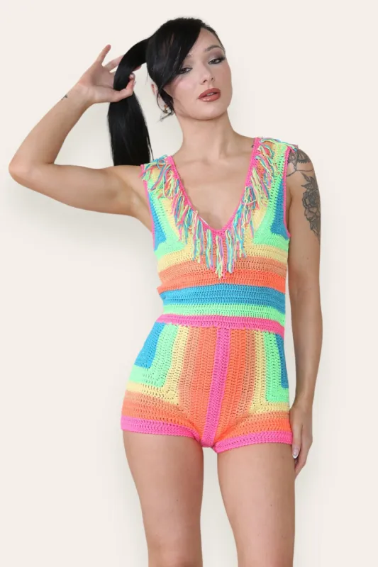 Multicolour Crochet Knitted Playsuit - Alina sold by Storm Desire
