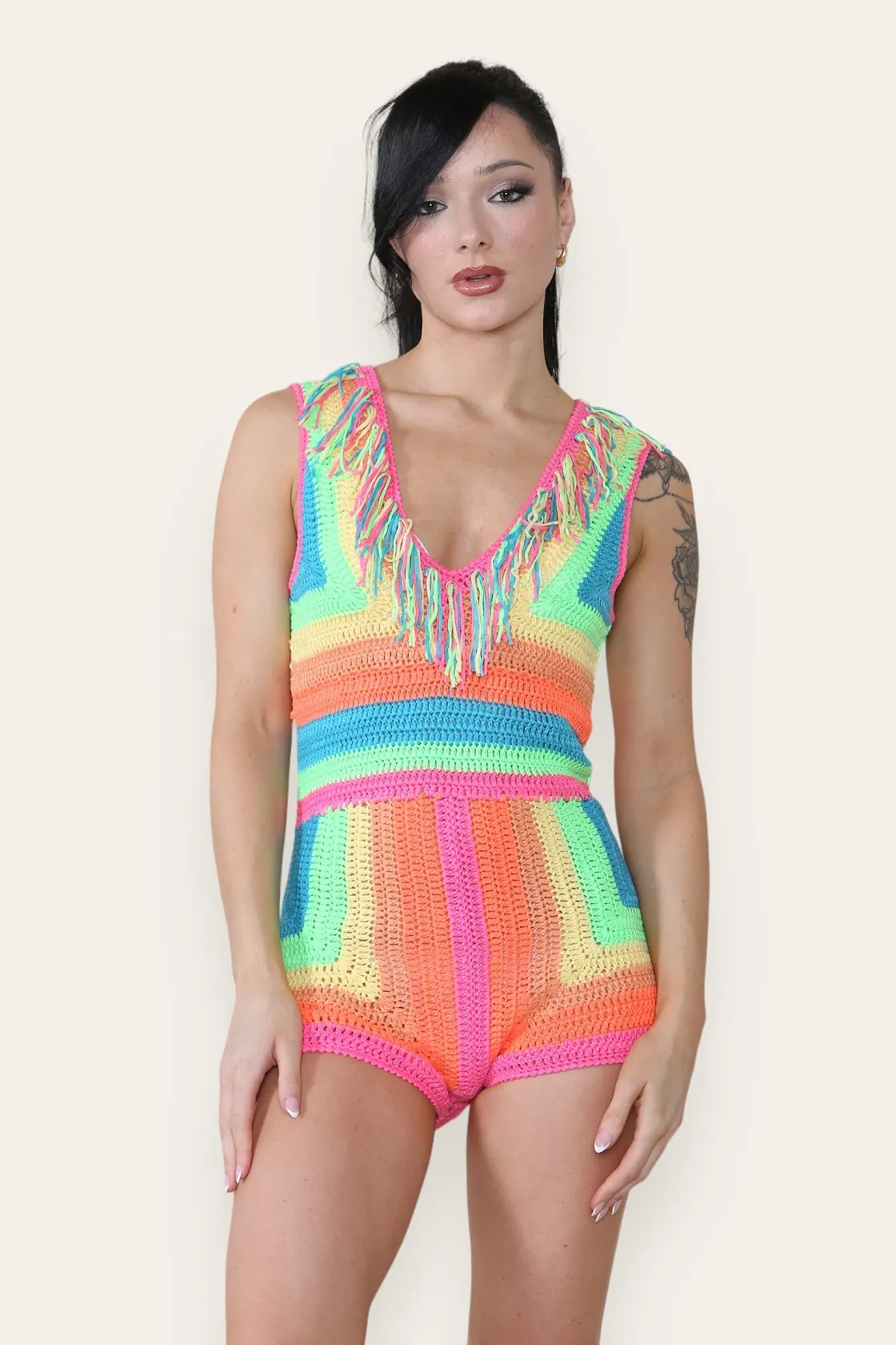 Multicolour Crochet Knitted Playsuit - Alina sold by Storm Desire product image thumbnail 5