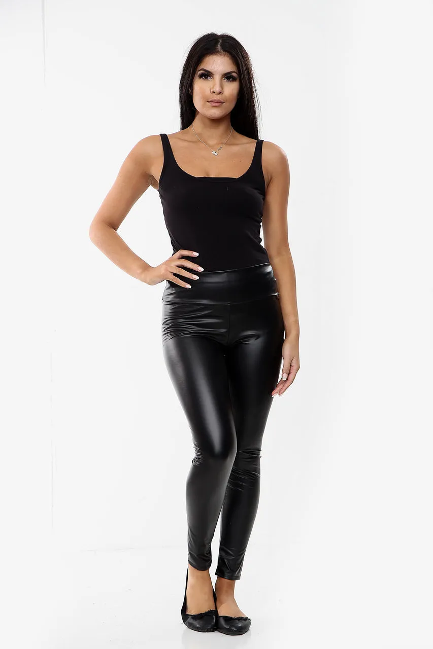 Black High Waist Black Sleek PU Matt Leggings - Livia sold by Storm Desire product image thumbnail 5