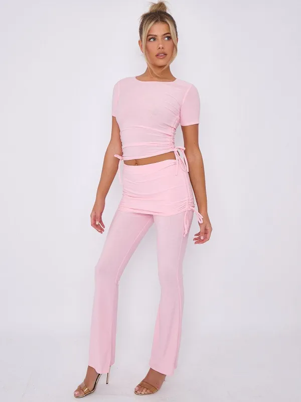 Ruched Crop Top & Fold Over Flared Trouser Co-ord - Delilah sold by Storm Desire