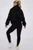 Black Ribbed Leggings & Ruched Sleeve Hoodie Set - Ellie sold by Storm Desire