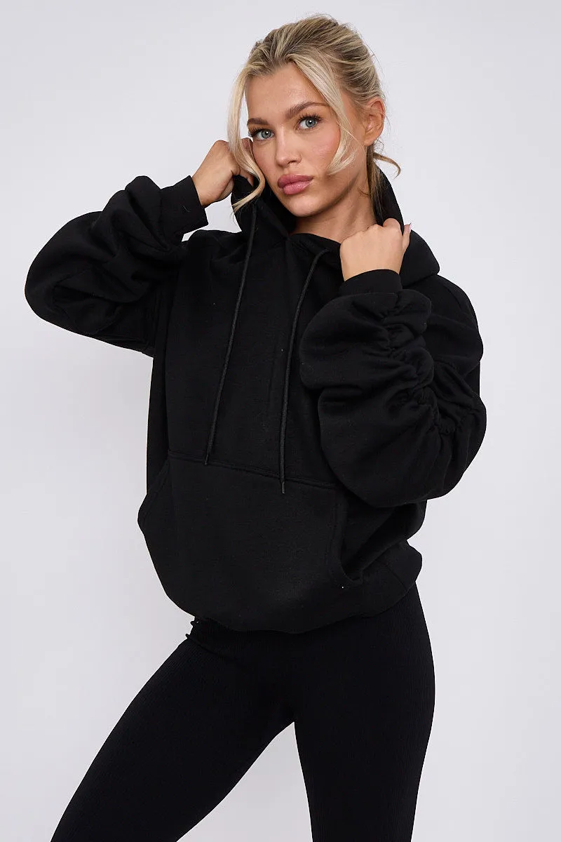 Black Ribbed Leggings & Ruched Sleeve Hoodie Set - Ellie sold by Storm Desire product image thumbnail 4