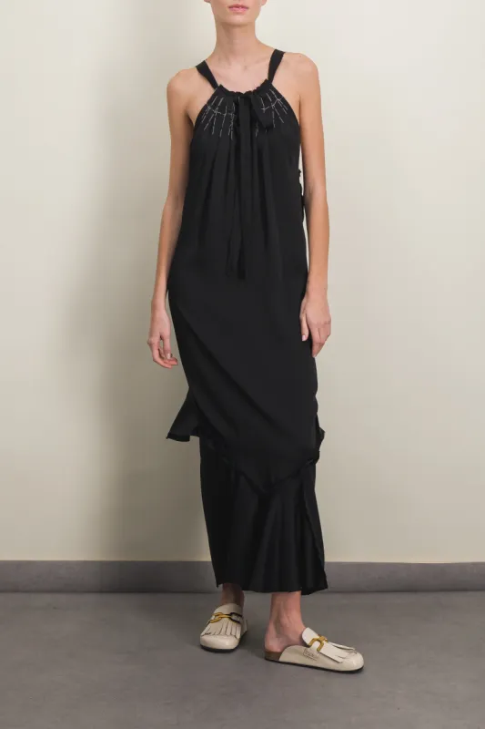 Halterneck crêpe satin maxi dress sold by Renaisa