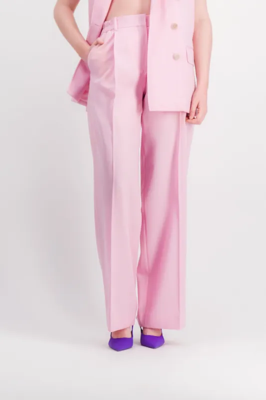 Pressed crease straight leg wool gabardine pants sold by Renaisa