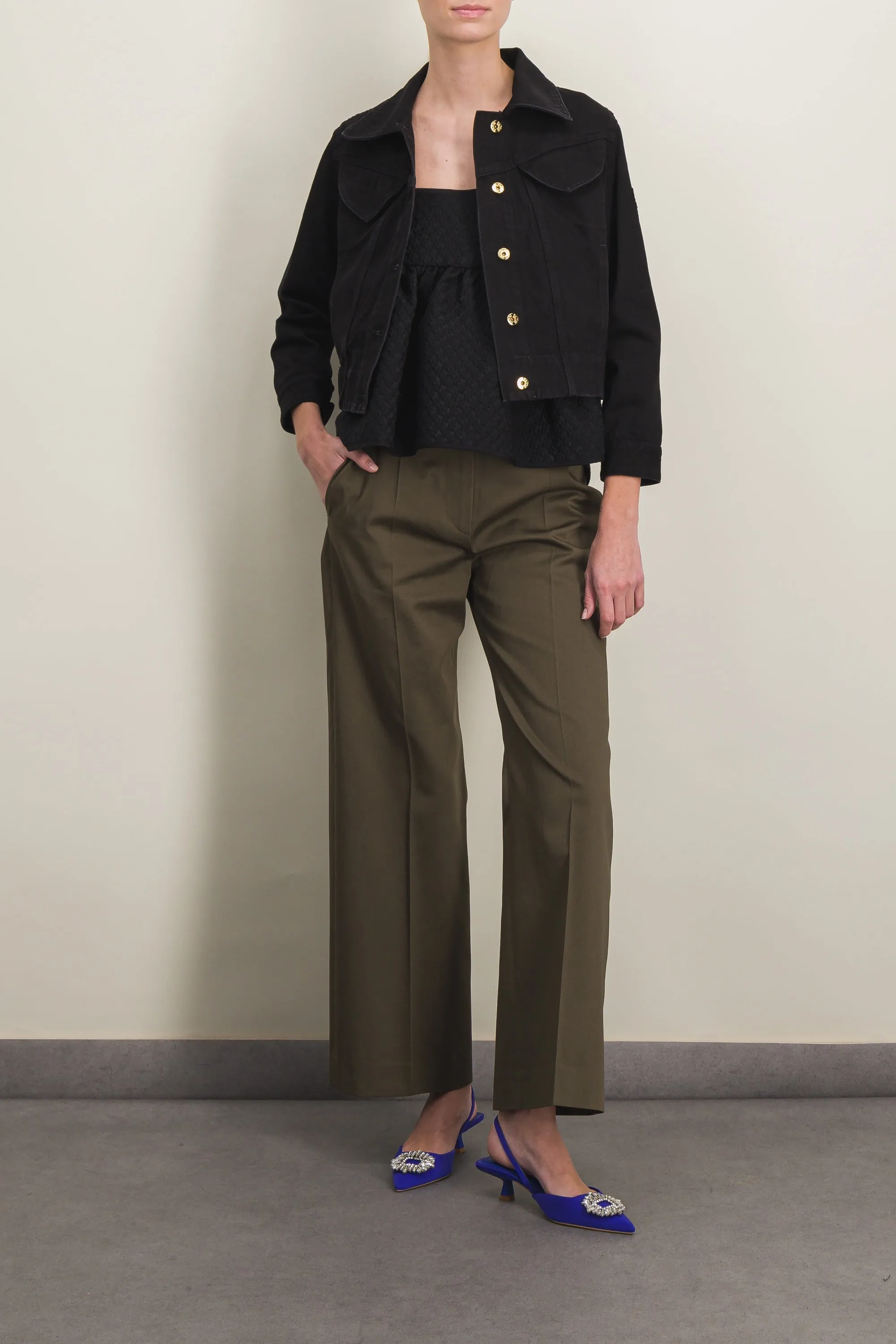 JP logo embroidered organic black denim jacket sold by Renaisa product image thumbnail 2