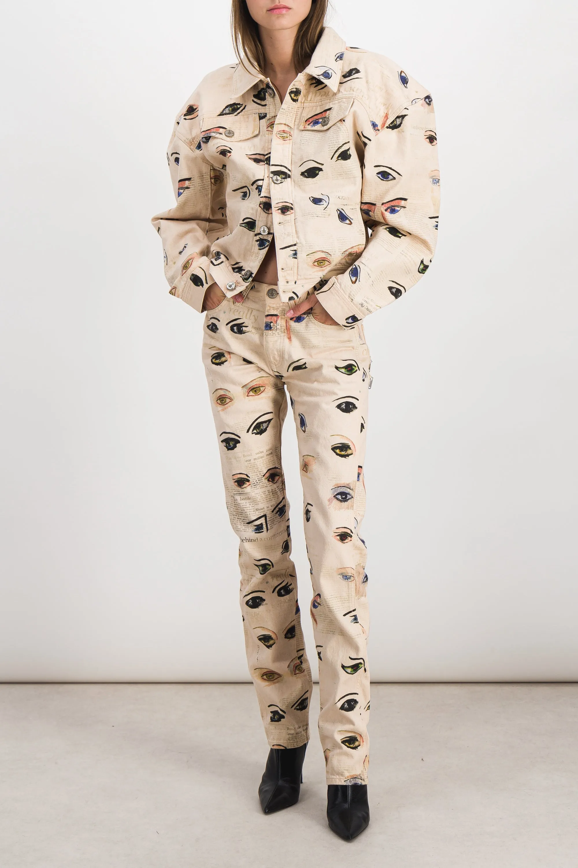 Printed denim boxer jacket sold by Renaisa