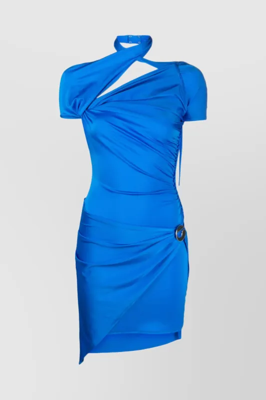 Azur blue draped stretch mini-dress sold by Renaisa
