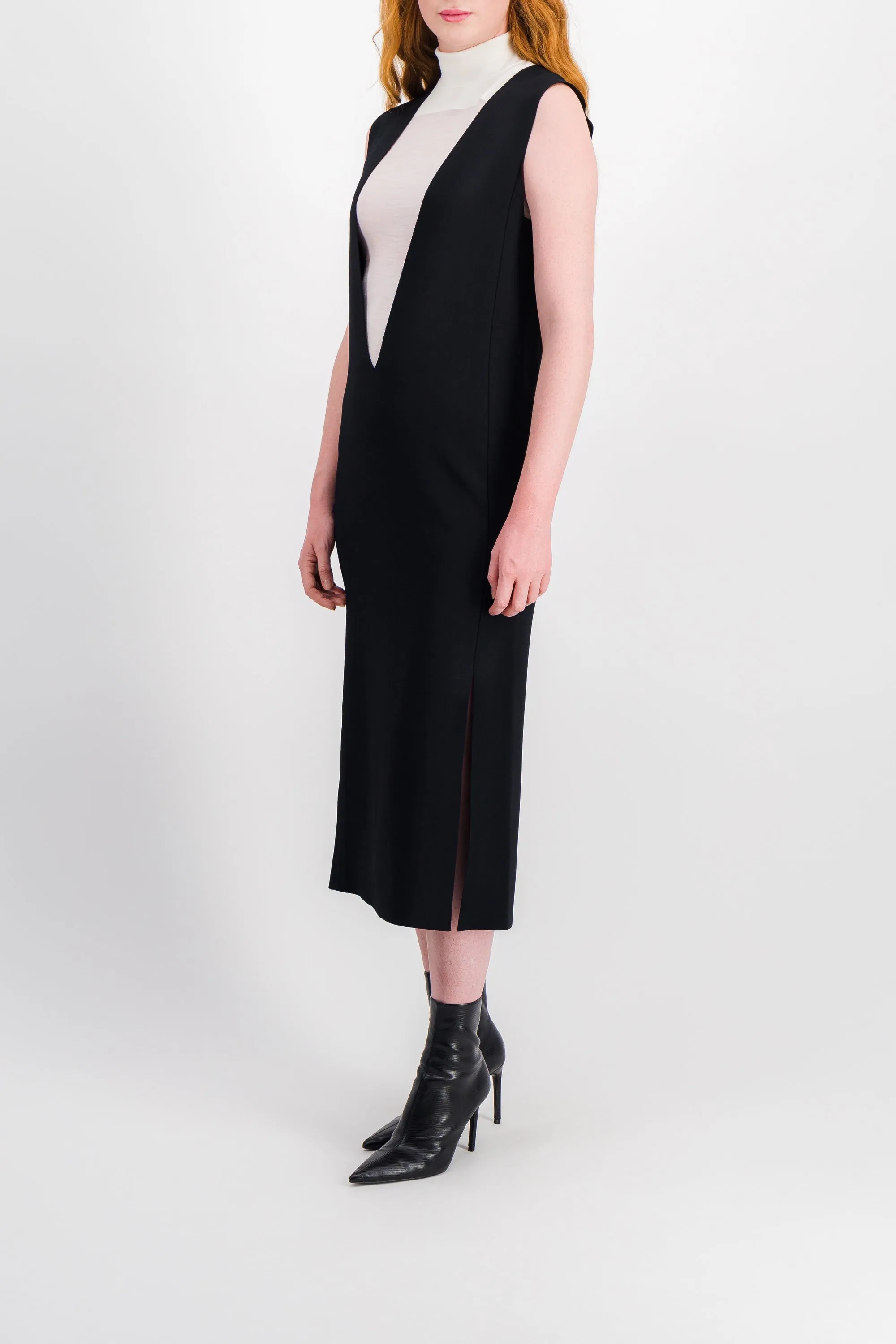 Deep v-neck fine viscose straight midi dress sold by Renaisa product image thumbnail 2