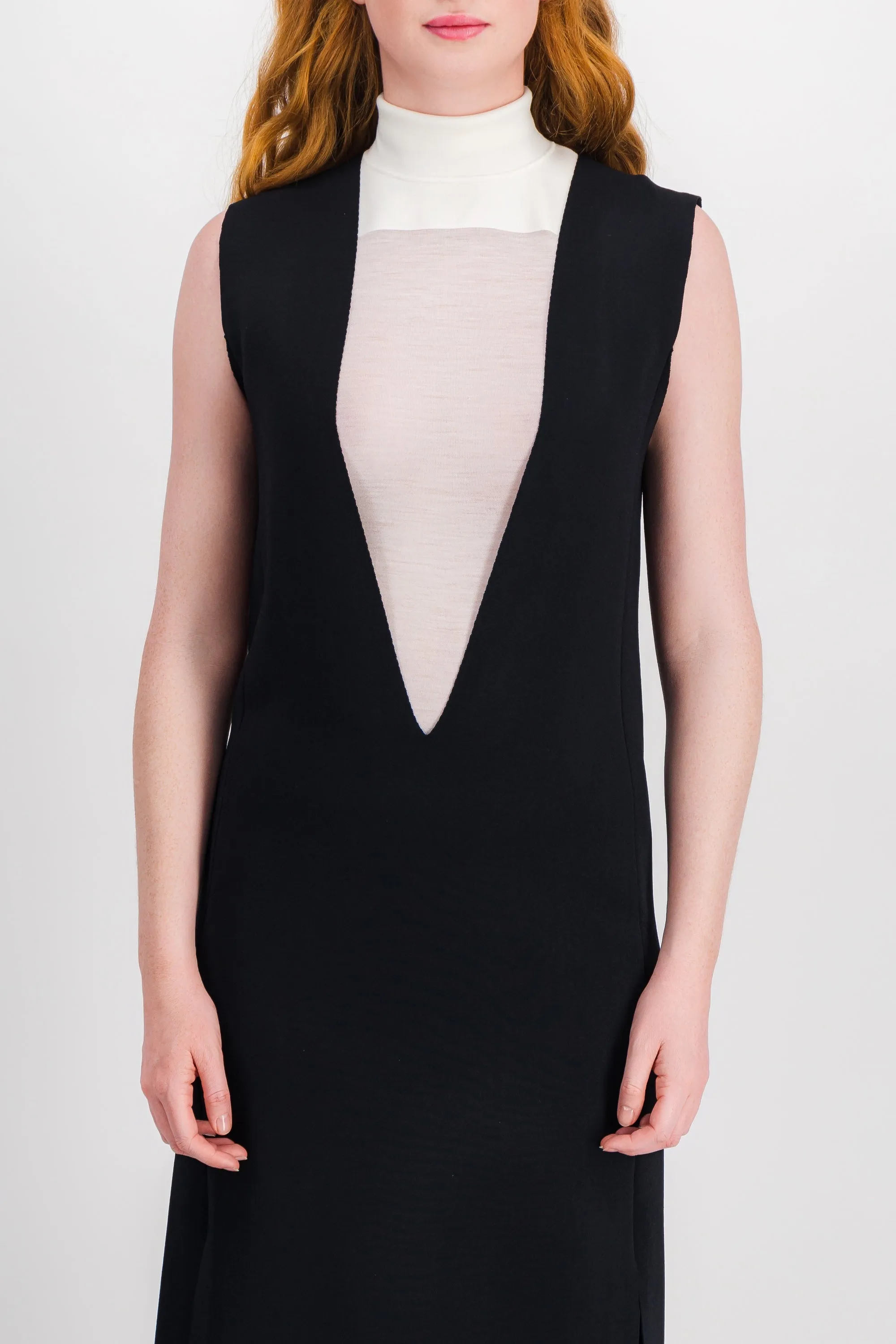 Deep v-neck fine viscose straight midi dress sold by Renaisa product image thumbnail 4