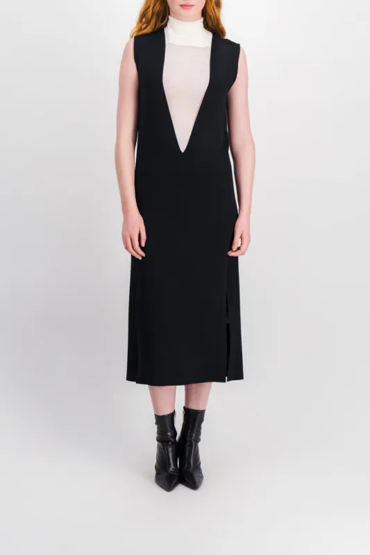 Deep v-neck fine viscose straight midi dress sold by Renaisa