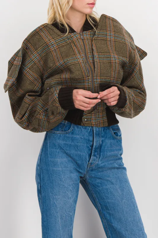 Cropped oversize bomber with large collar sold by Renaisa