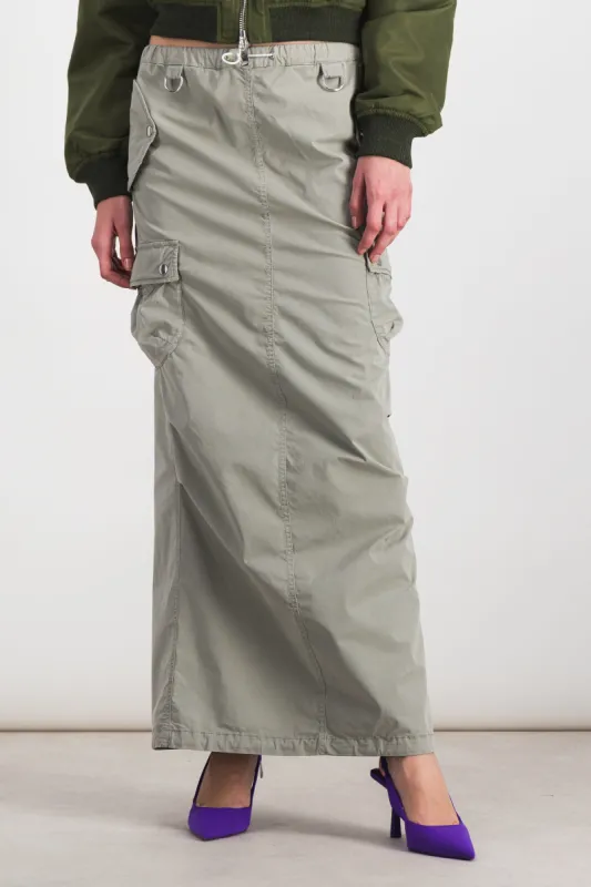 Multi-pocketed cargo maxi skirt sold by Renaisa