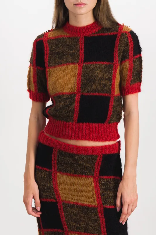 Cropped crewneck mohair-wool blend sweater sold by Renaisa