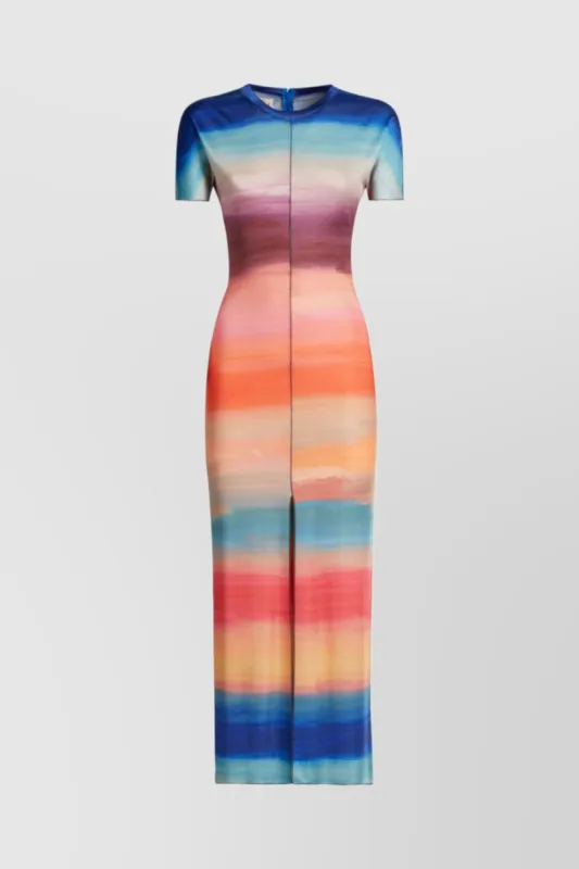 Multicolored bodycon maxi dress with front slit sold by Renaisa