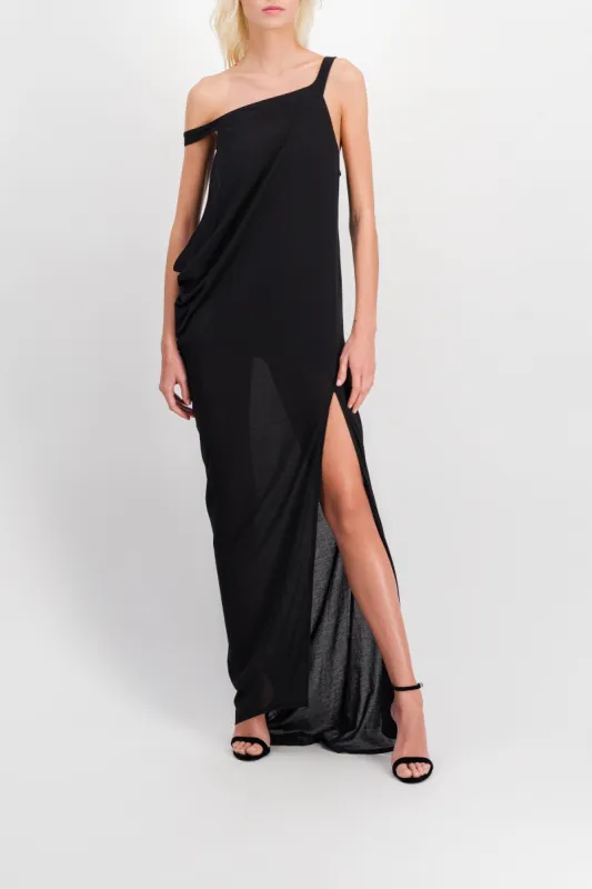 Asymmetric draped maxi dress sold by Renaisa