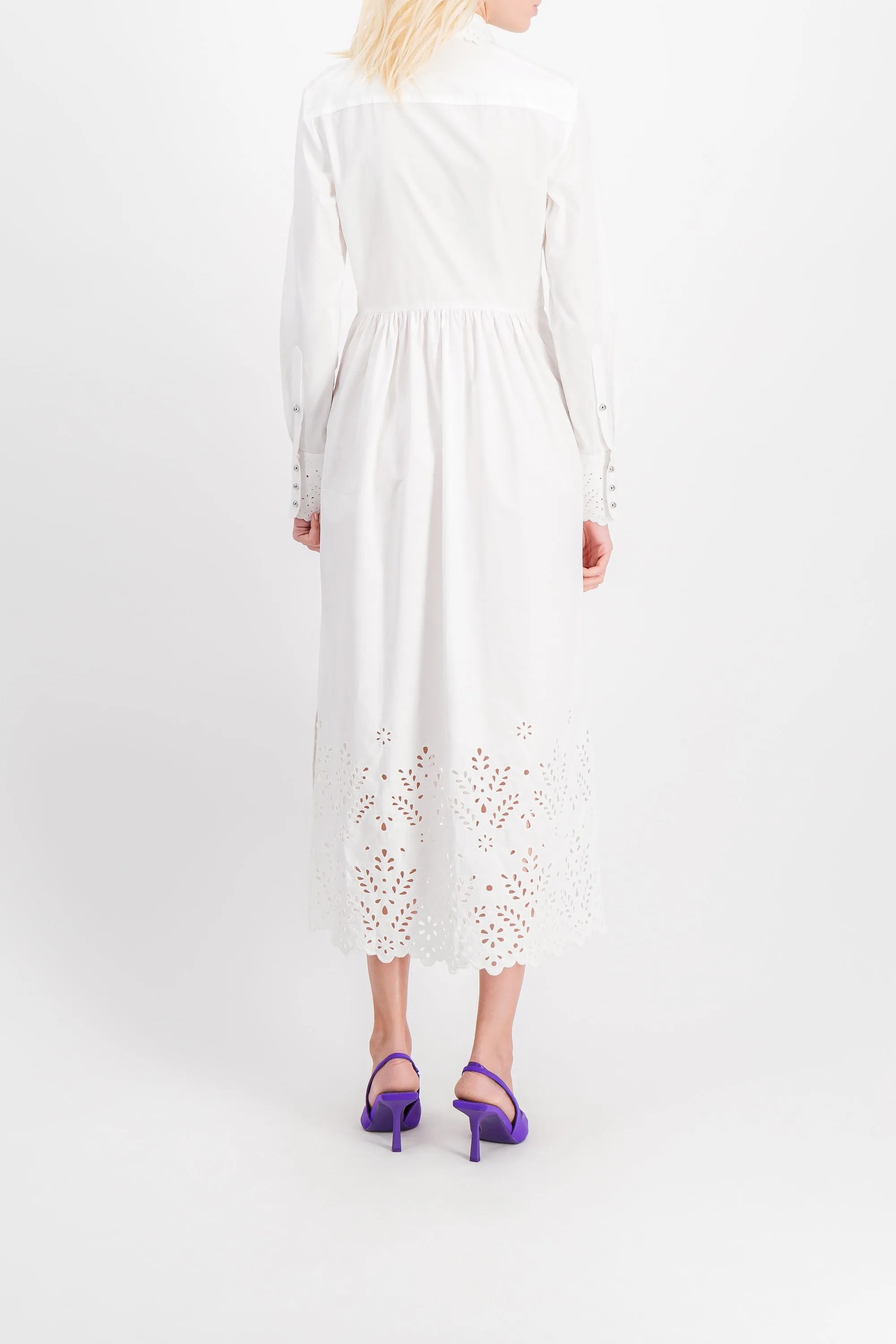 White maxi shirt dress with broderie anglaise sold by Renaisa product image thumbnail 3
