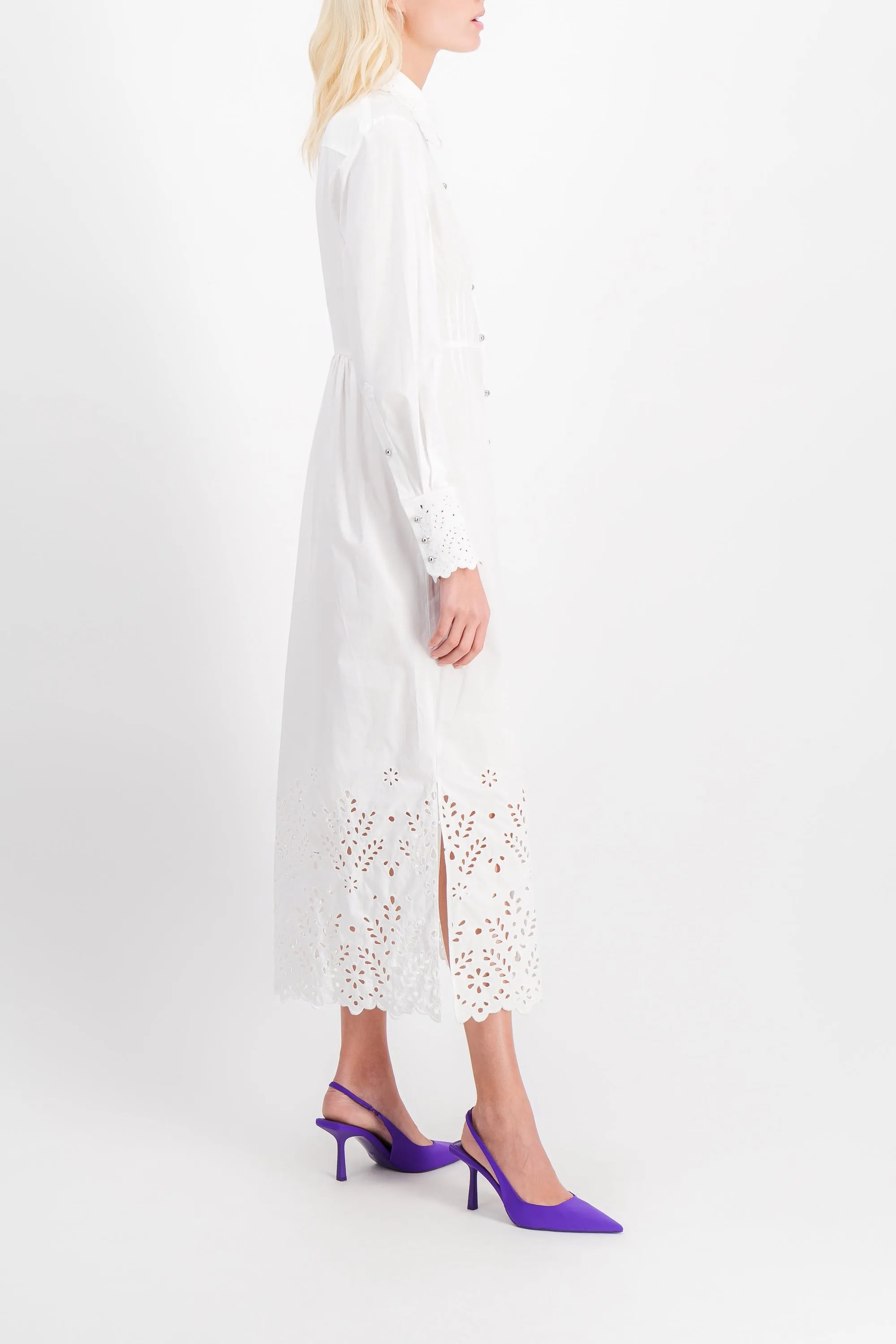 White maxi shirt dress with broderie anglaise sold by Renaisa product image thumbnail 2