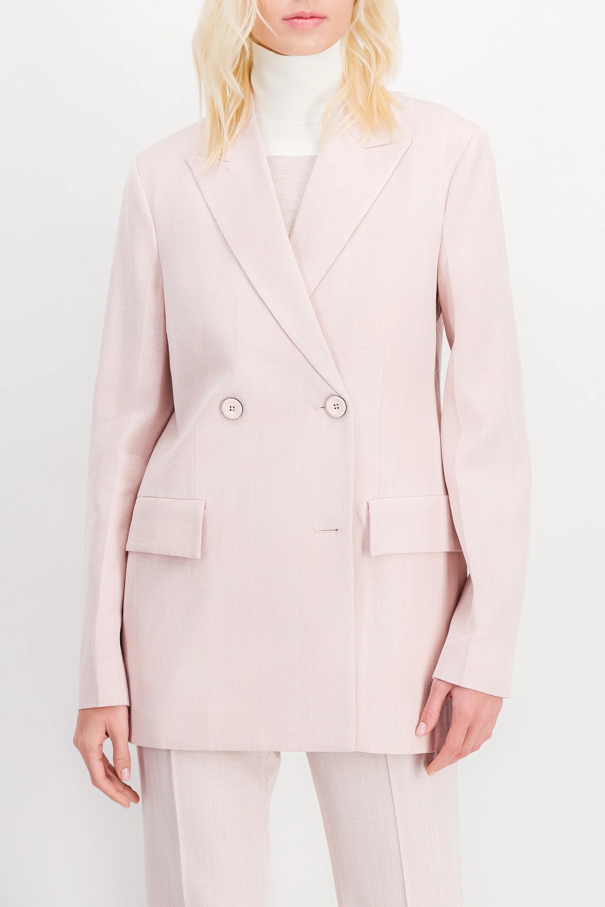 Double breasted fluid silk and viscose tailoring jacket sold by Renaisa product image thumbnail 2