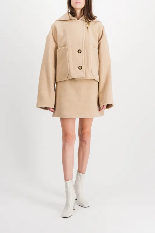 Oversized double sided wool cropped jacket sold by Renaisa