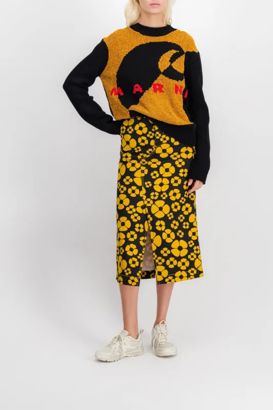 Round neck wool sweater with Carhartt print sold by Renaisa