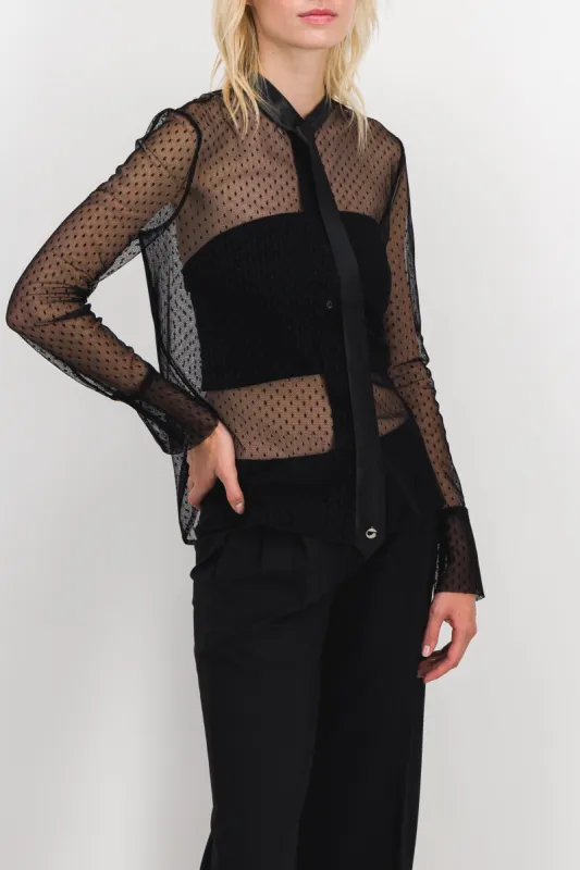 Sheer tie neck blouse sold by Renaisa