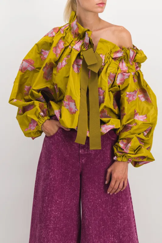 Voluminous grosgrain blouse with floral lace sold by Renaisa