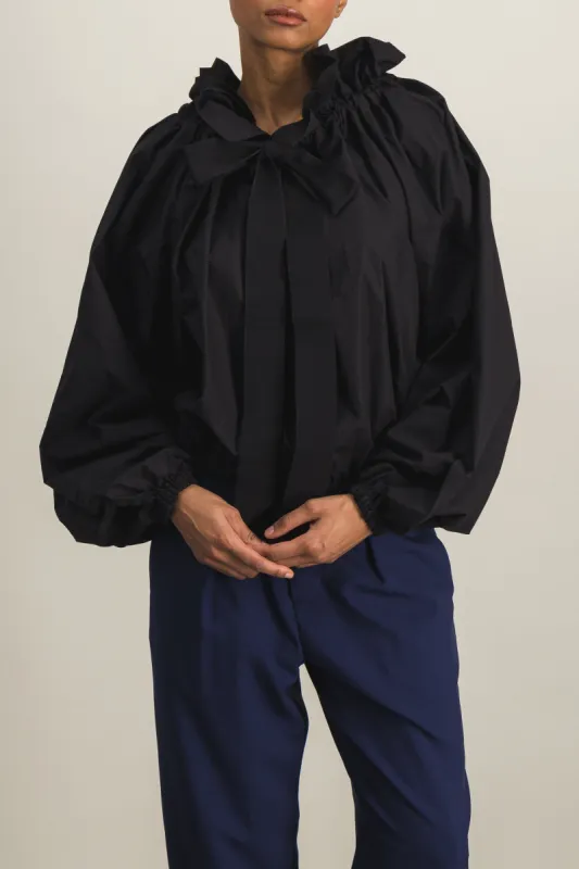 Organic cotton poplin voluminous gros grain top sold by Renaisa