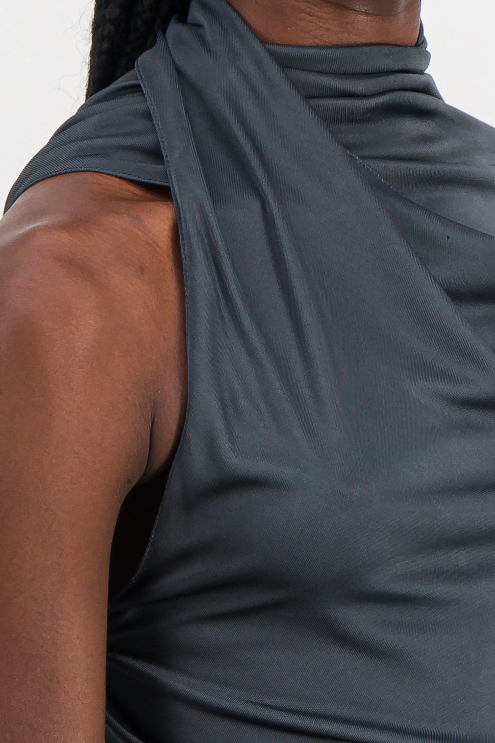 One sleeve draped shiny top sold by Renaisa product image thumbnail 4