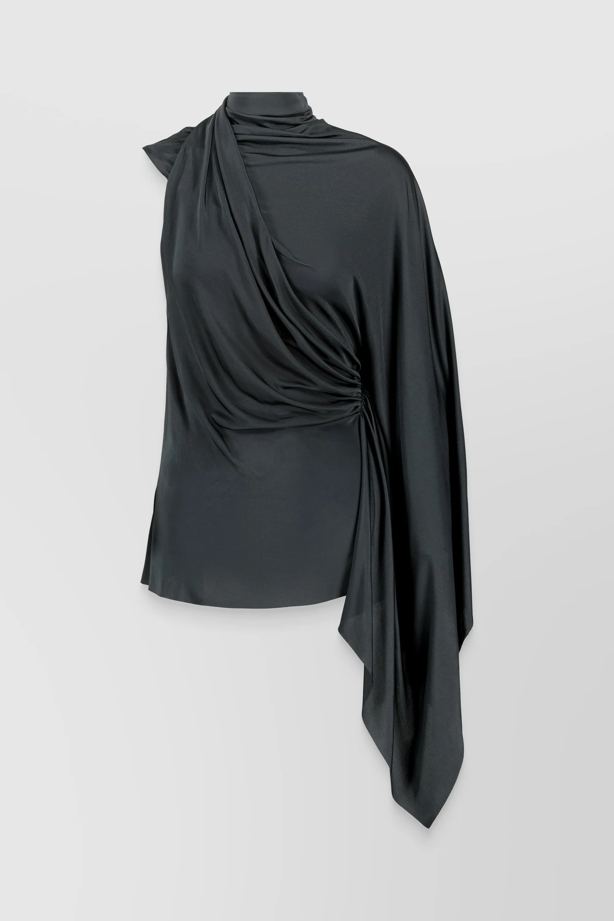 One sleeve draped shiny top sold by Renaisa product image thumbnail 5