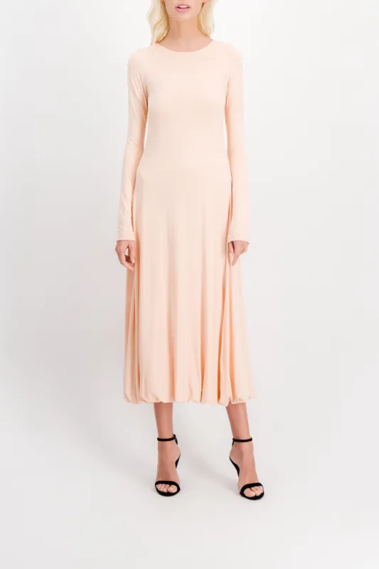 Long sleeved maxi dress in fluid crêpe jersey sold by Renaisa