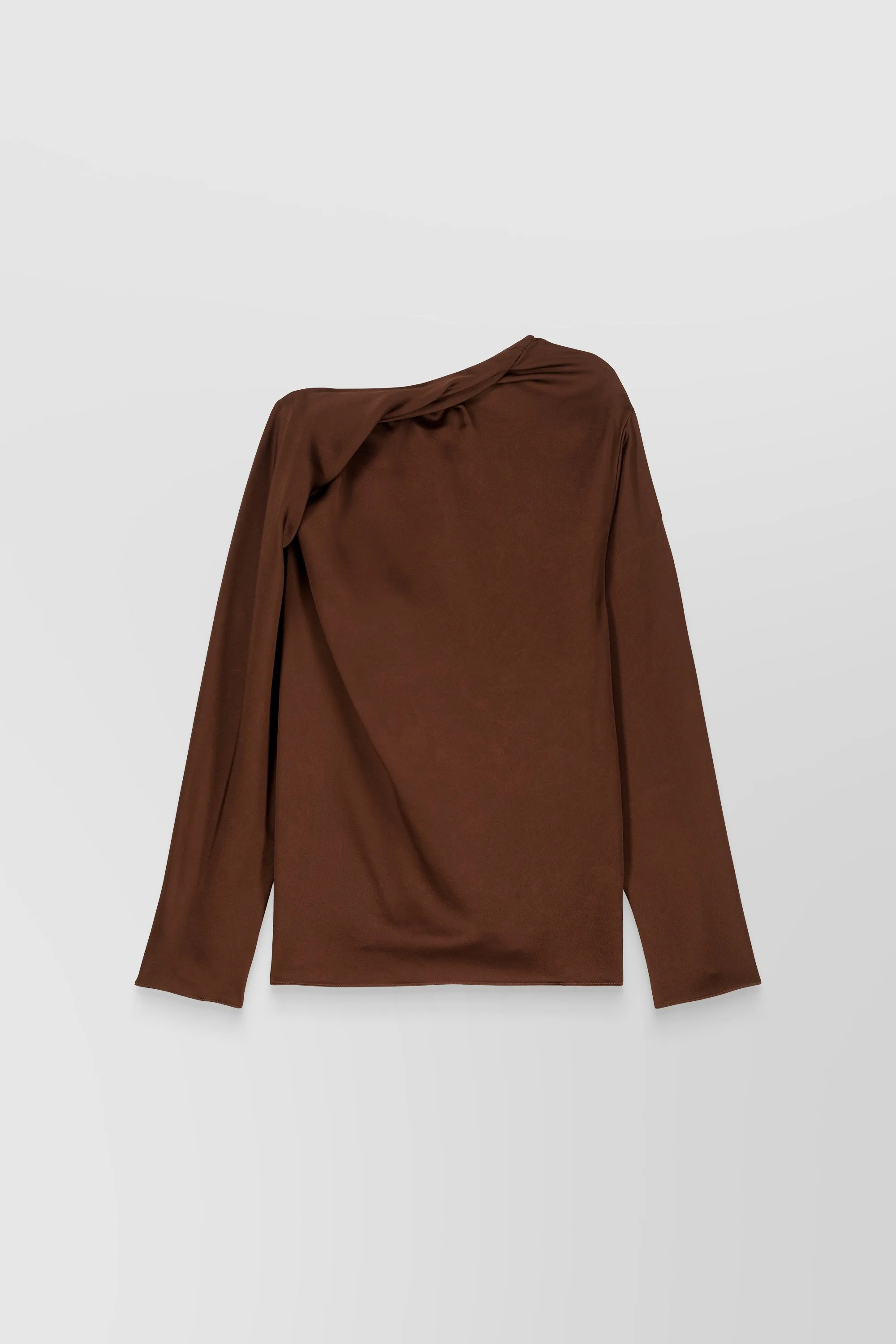 Asymmetric draped crêpe satin long sleeved top sold by Renaisa product image thumbnail 5