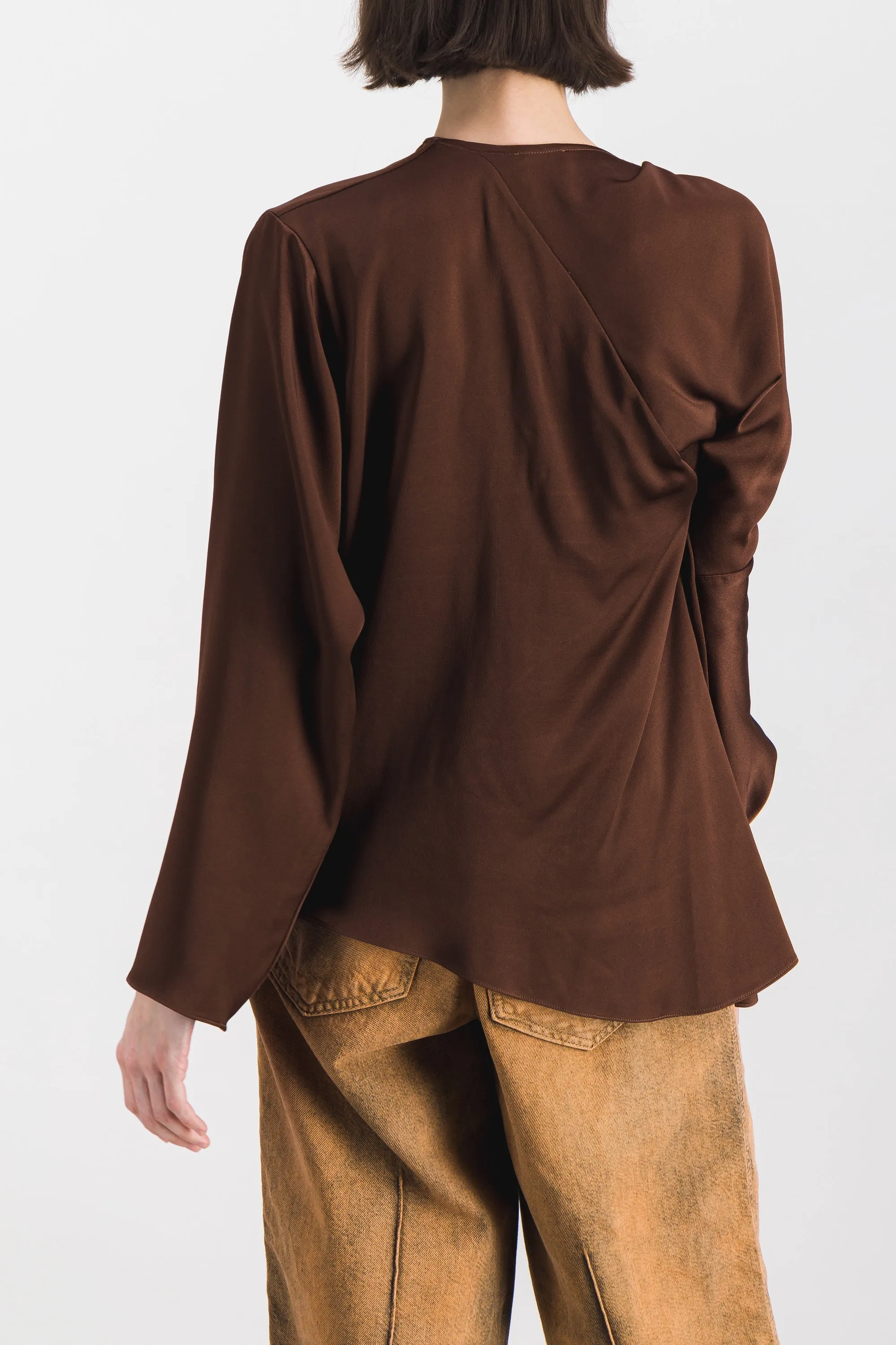 Asymmetric draped crêpe satin long sleeved top sold by Renaisa product image thumbnail 3