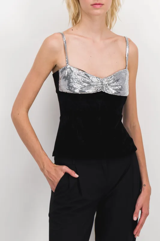 Mini mesh satin top sold by Renaisa