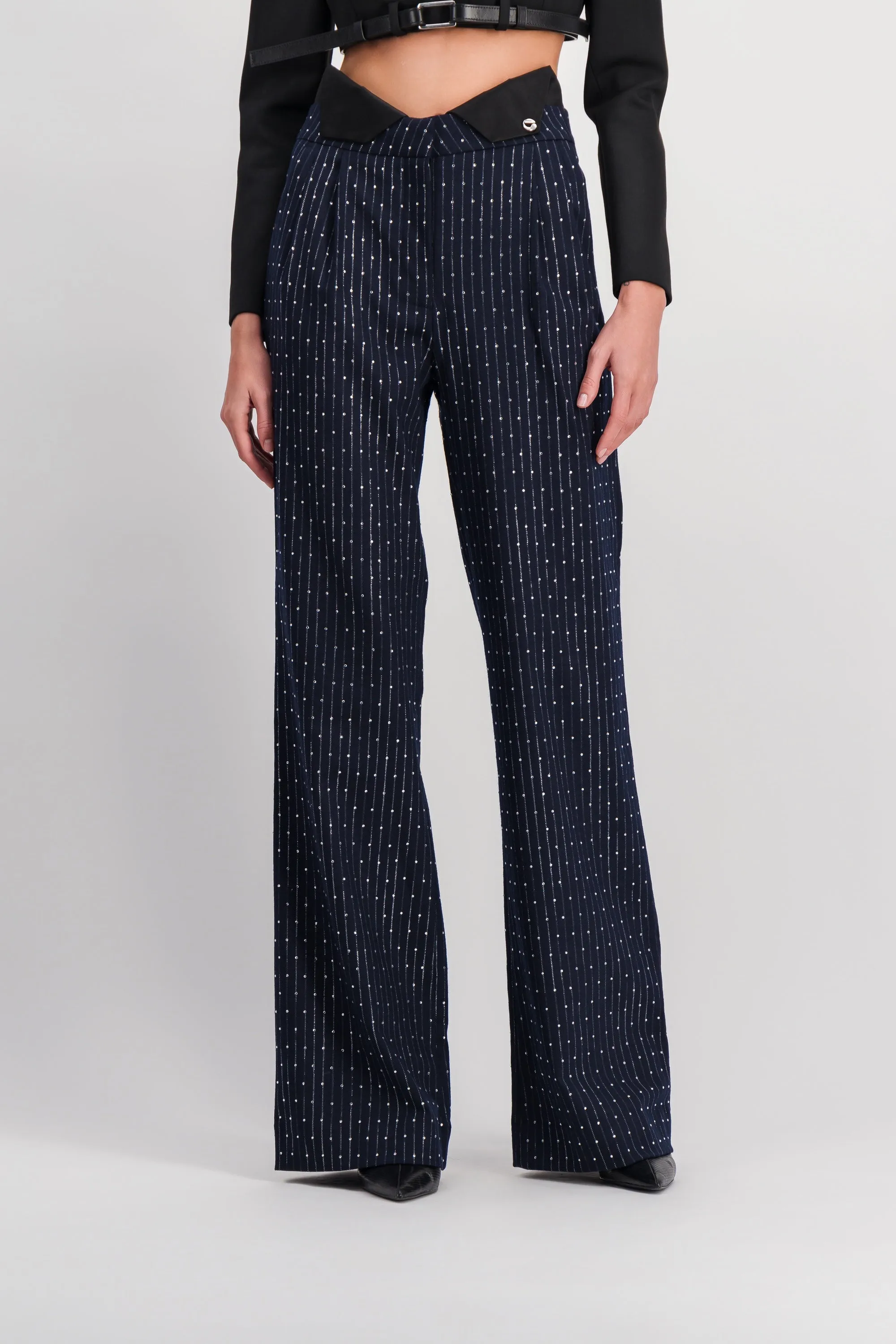 Crystal wide leg tuxedo pants sold by Renaisa