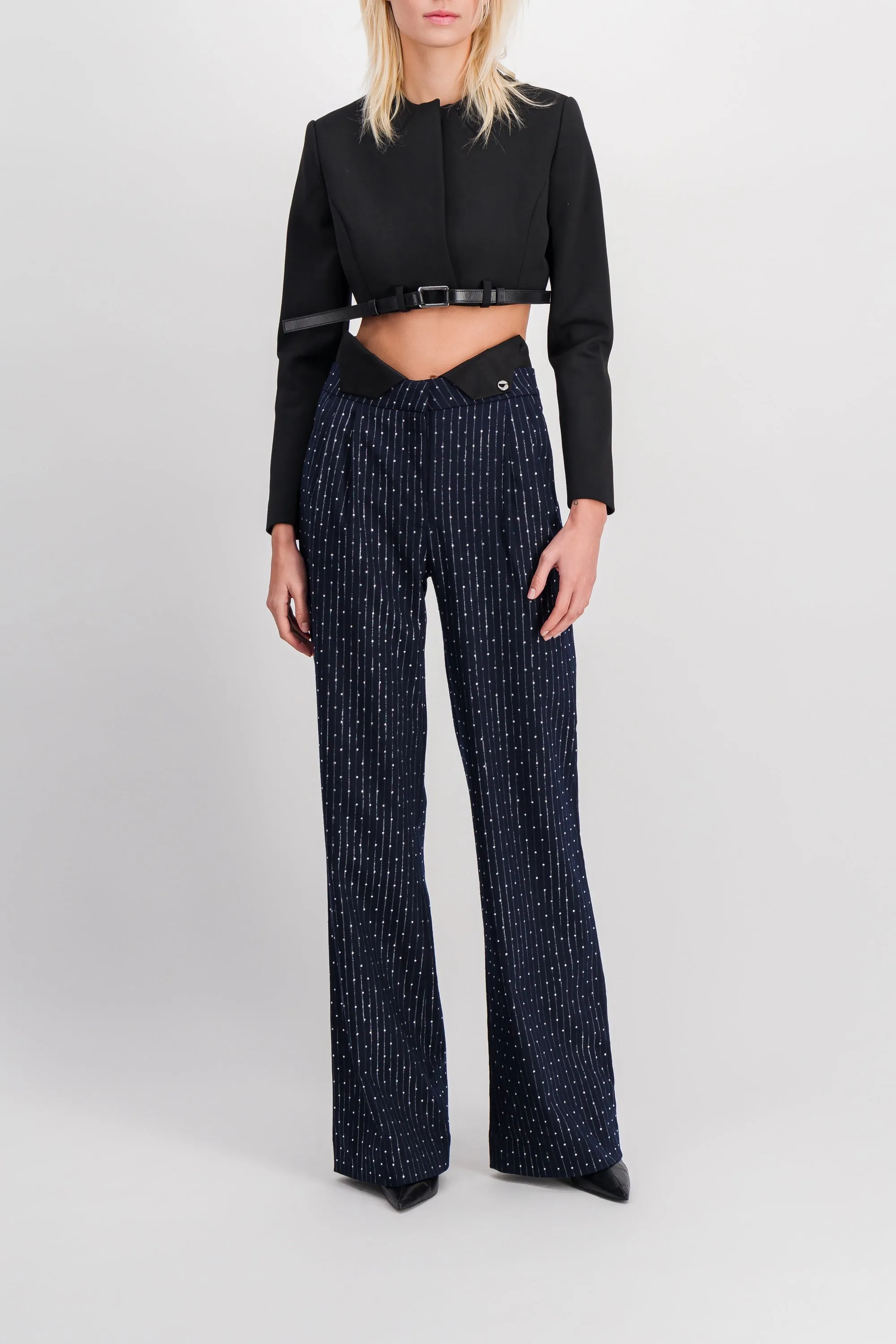 Crystal wide leg tuxedo pants sold by Renaisa product image thumbnail 2