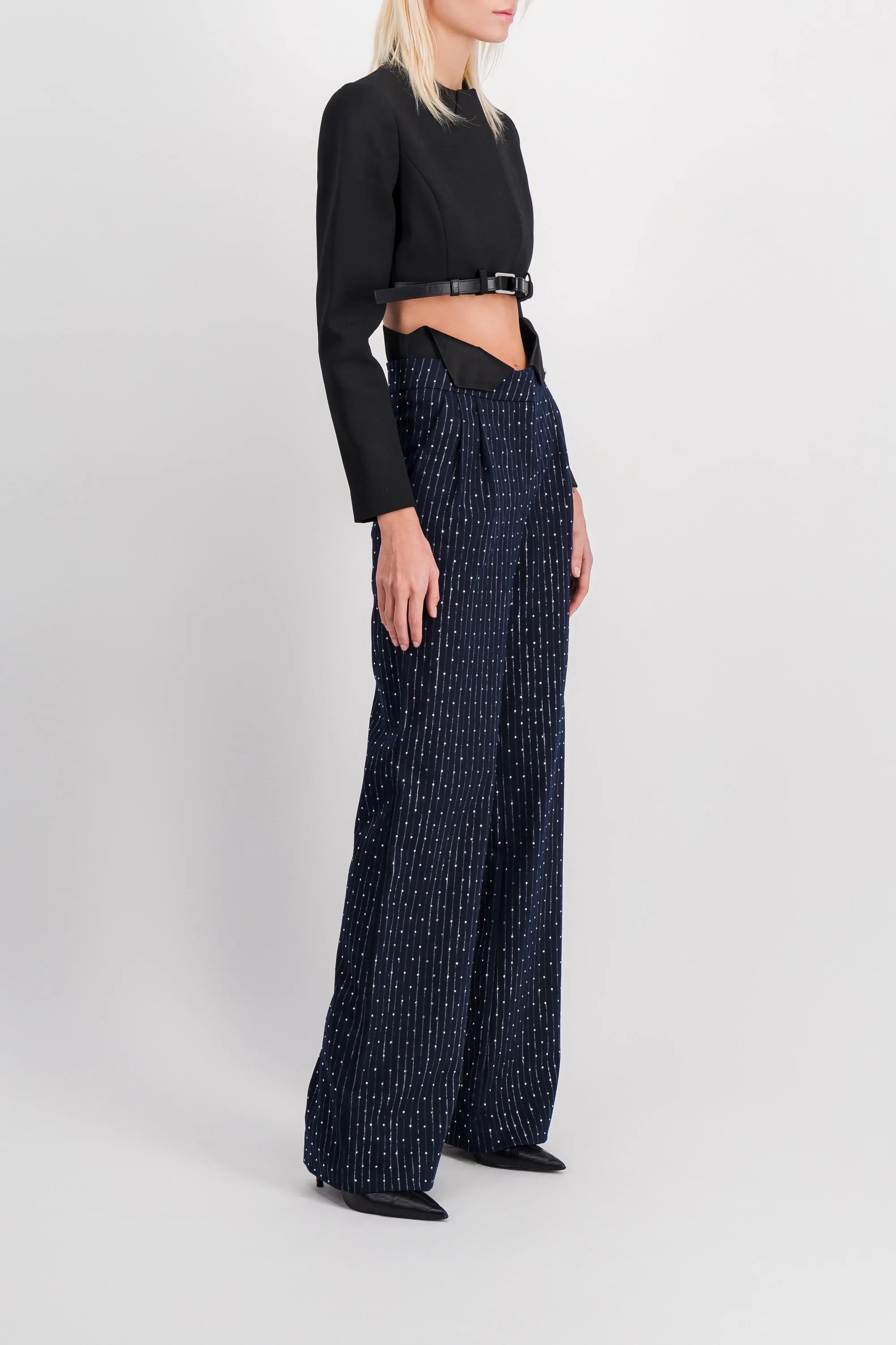 Crystal wide leg tuxedo pants sold by Renaisa product image thumbnail 3