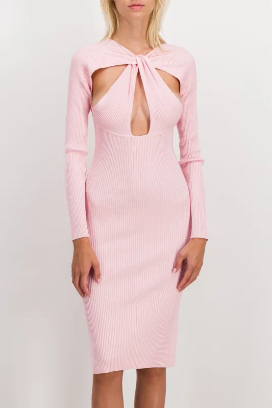 Light pink twisted cut-out knit dress sold by Renaisa