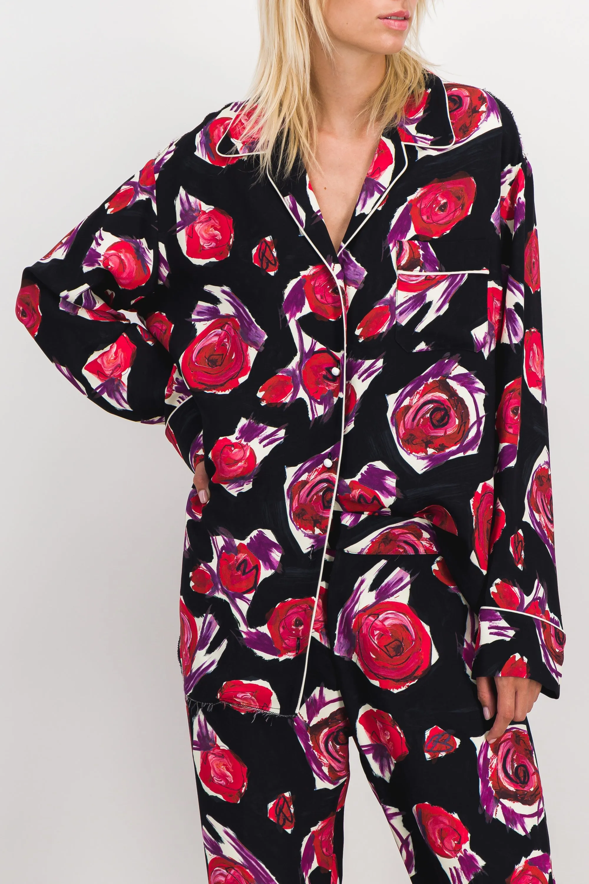 Oversized flower printed pyjama shirt sold by Renaisa product image thumbnail 3