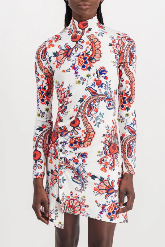 Paisley printed mini dress with long sleeves sold by Renaisa