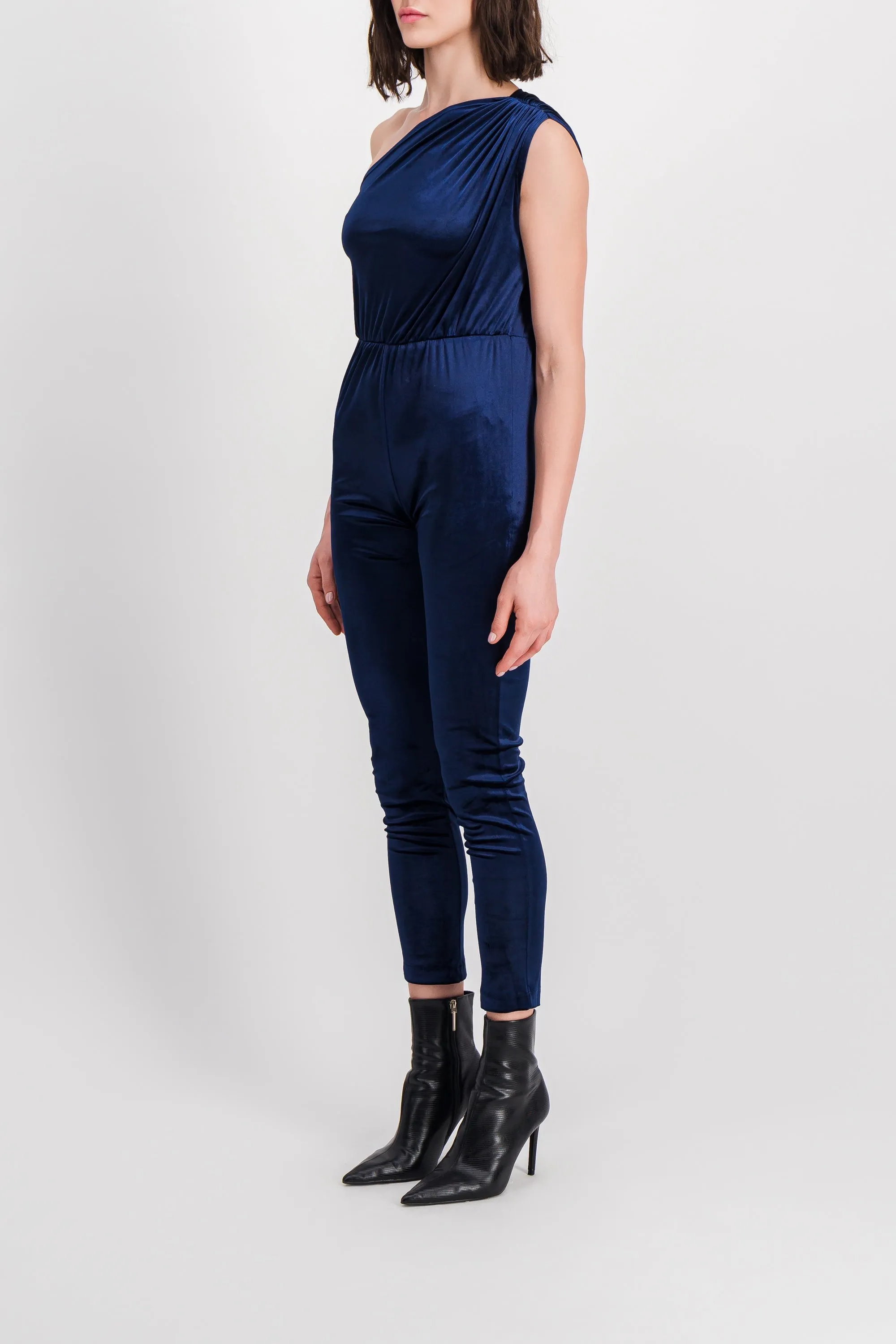 One shoulder bodycon velvet catsuit sold by Renaisa product image thumbnail 2