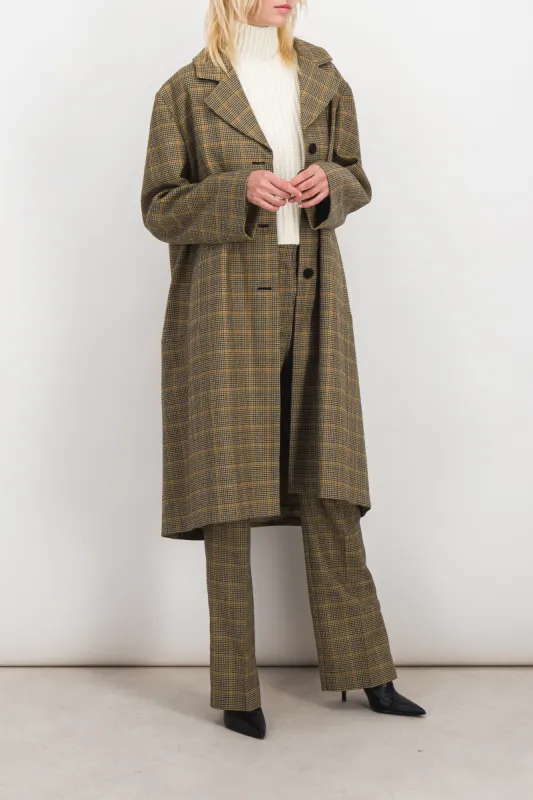 Check wool cocoon coat sold by Renaisa
