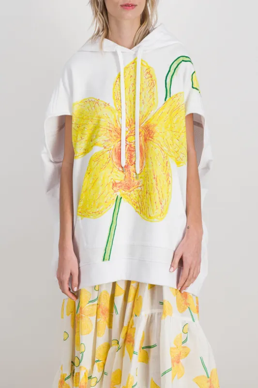 Long hooded oversized sleeveless sweatshirt with flower print sold by Renaisa