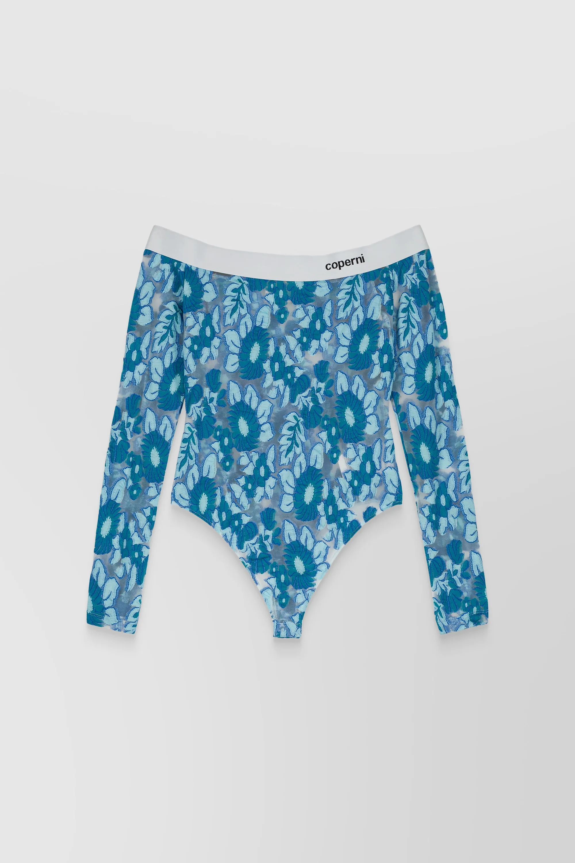 Off-the-shoulders jersey stretch bodysuit with Devereaux flower all over sold by Renaisa product image thumbnail 5