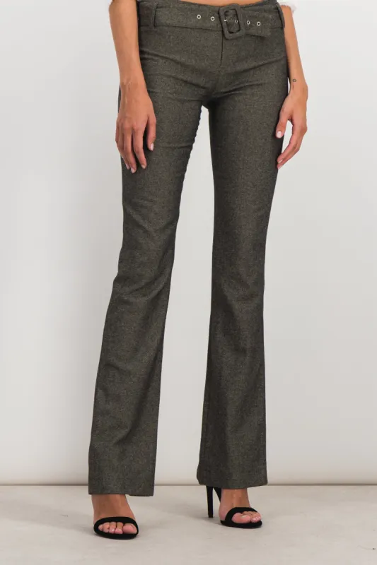 Dark grey belted flared slim pants sold by Renaisa