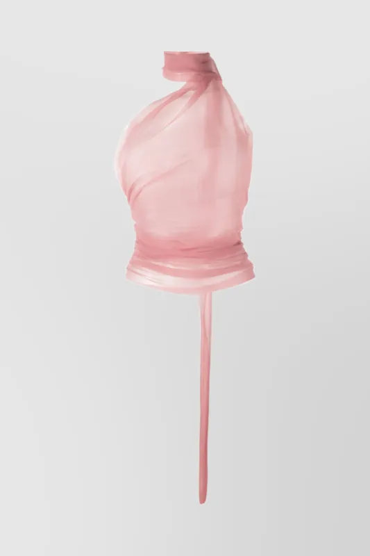Pink asymmetric transparent halterneck top sold by Renaisa