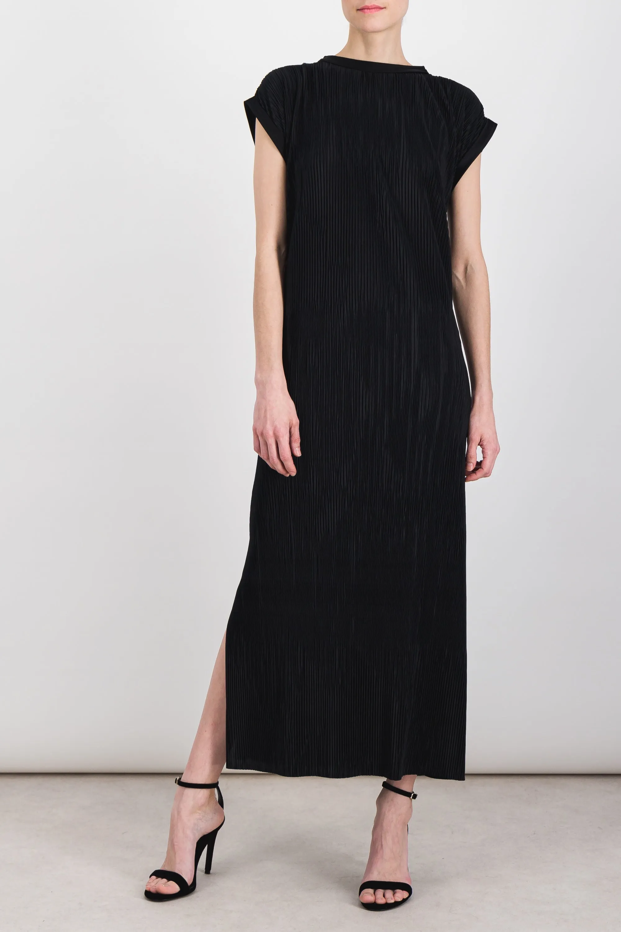 Fluid pleated recycled jersey satin tube midi dress sold by Renaisa