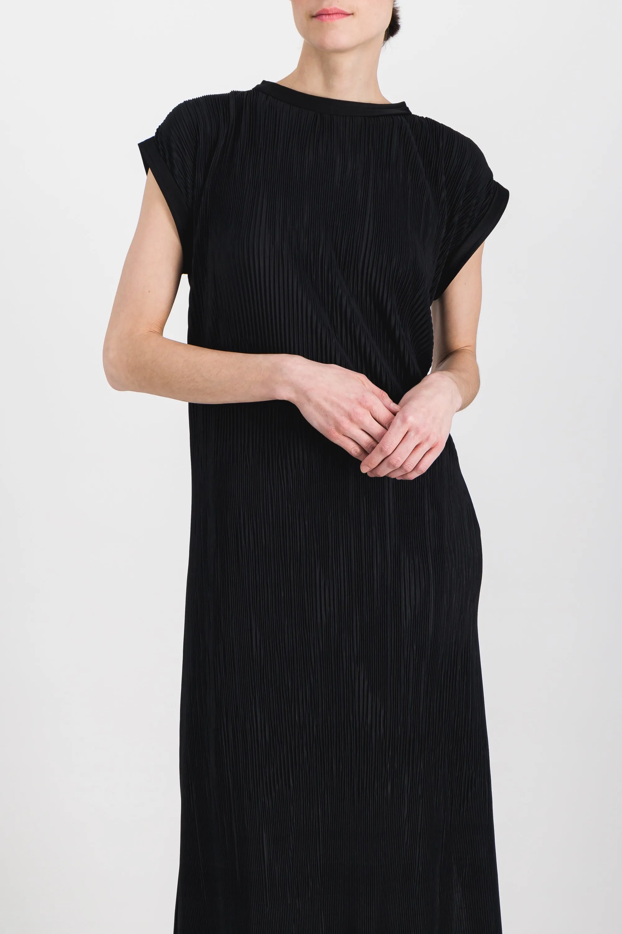 Fluid pleated recycled jersey satin tube midi dress sold by Renaisa product image thumbnail 2